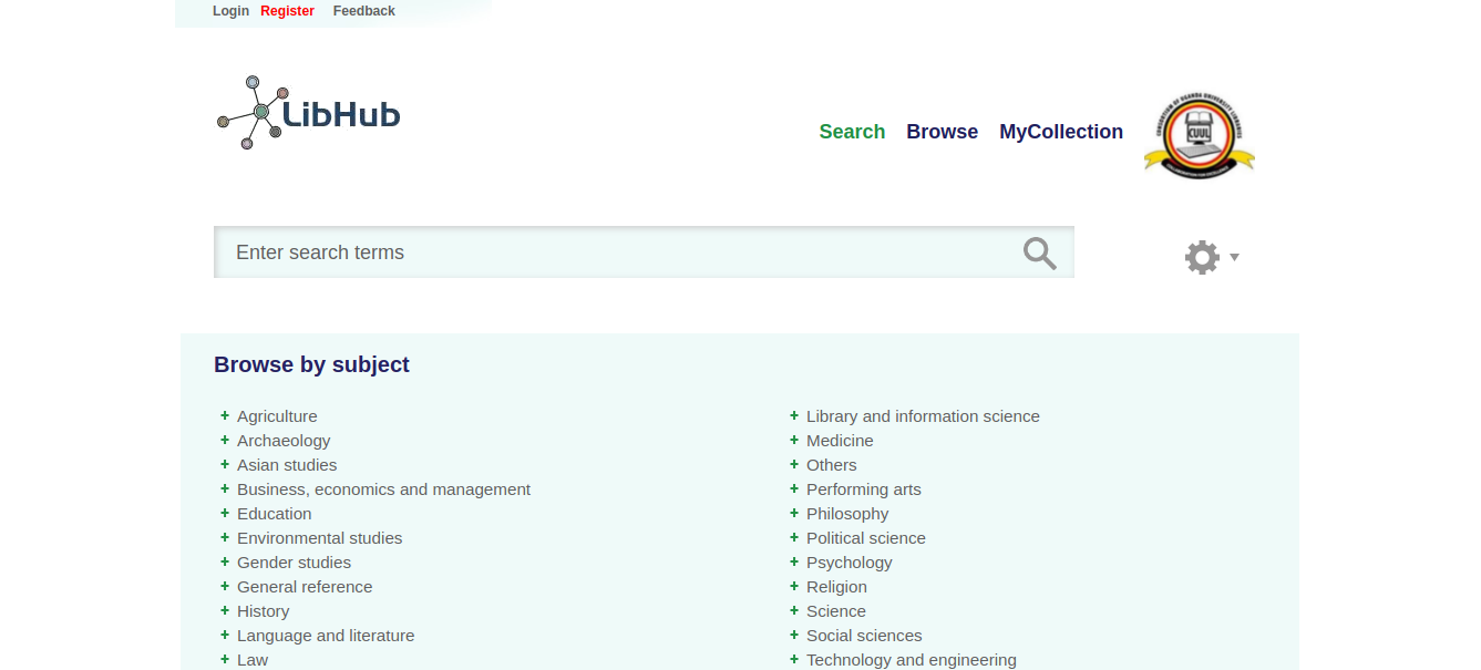 Front page of libhub