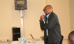 Prof. Nibikora Ildephonse, the Deputy Dean Faculty Of Engineering responding to concerns presented by Farmers during the Open Access Celebrations at the Faculty Of Engineering library in Busitema university on 20th Oct 2025.