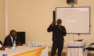 Wanyama Robert, a coffee and banana farmer from Syanyonja, Busitema delivers an insightful presentation on coffee farming practices during the Open Access Week celebrations at Faculty Of Engineering library on 20th October 2025
