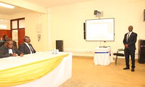 Busitema University Librarian, Dr. Fredrick Kiwuwa Lugya, engages participants with an introduction to Open Access Week and its importance during the celebrations held on 20th October 2025.