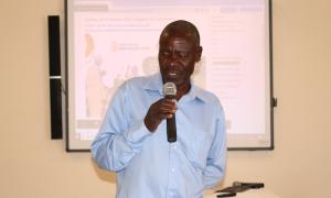 A farmer from Busia District sharing his farming practices with participants during farmer presentations at the International Open Access Week celebrations, Faculty of Engineering Library, Busitema University, on 20th October 2025.